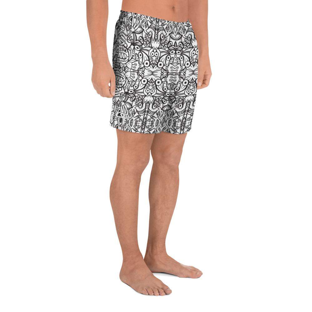 Brush style doodle critters Men's Athletic Long Shorts-Athletic long shorts