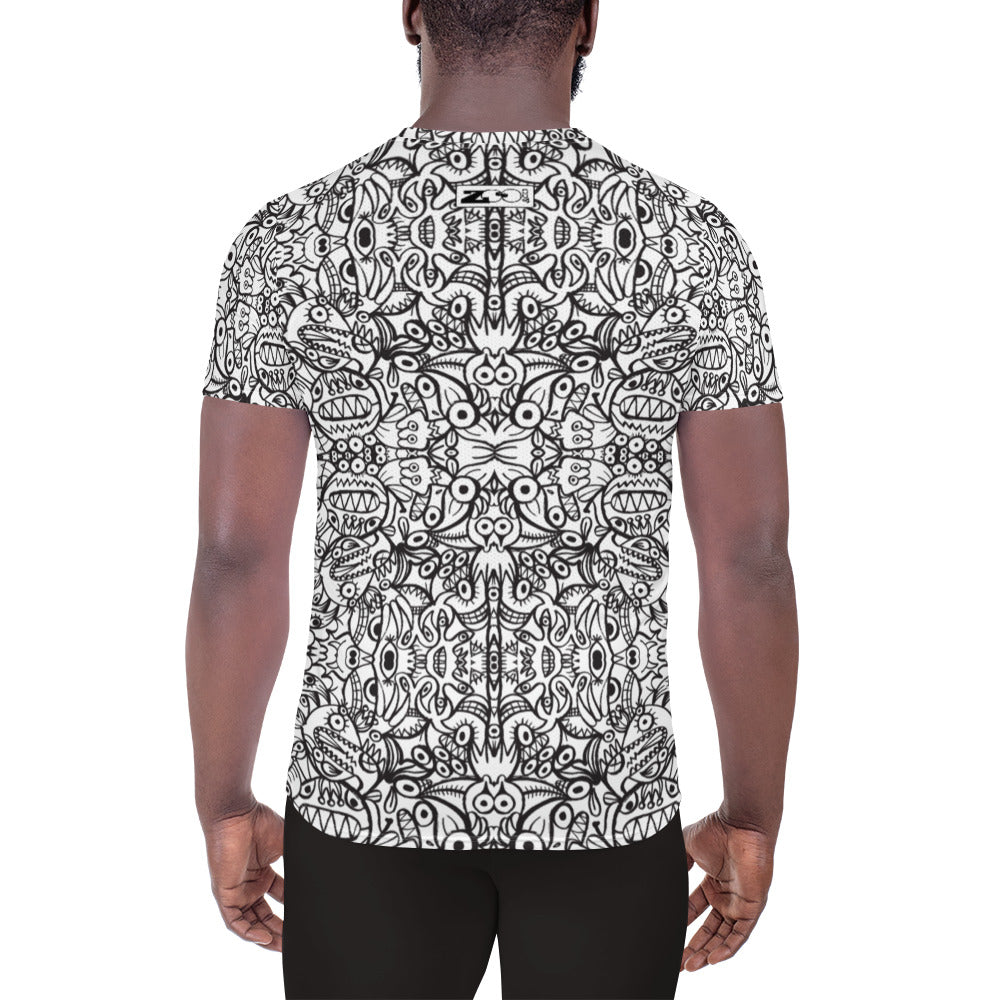 Brush style doodles critters All-Over Print Men's Athletic T-shirt. Back view