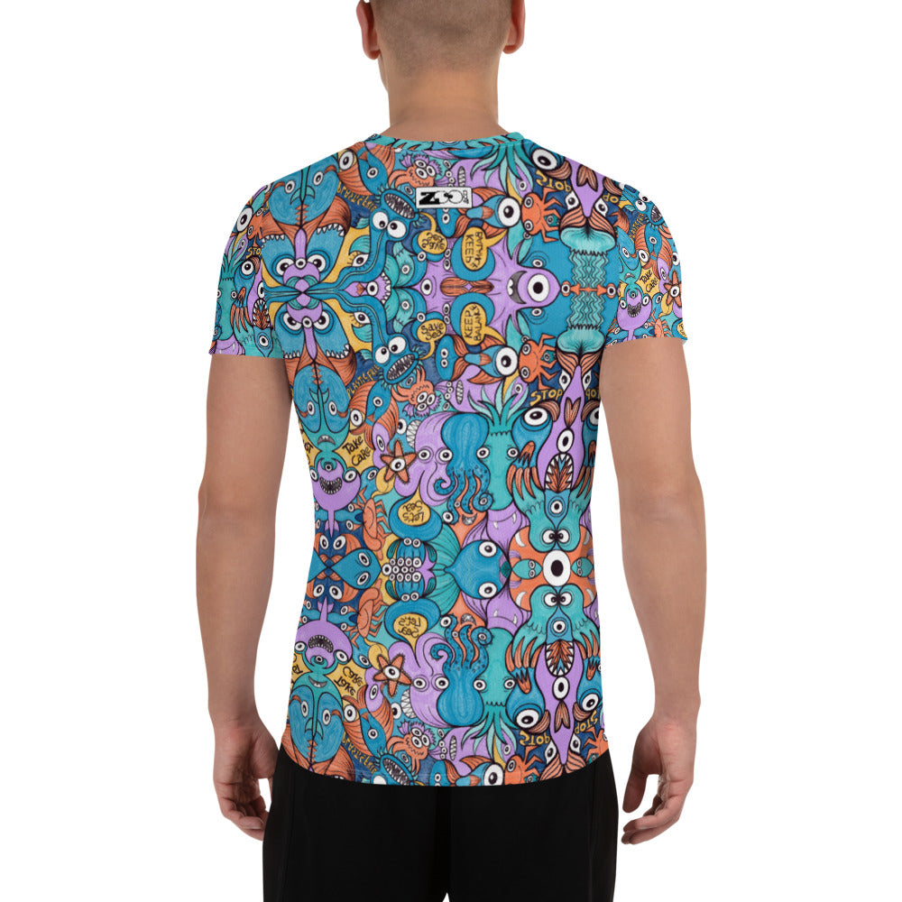 Wake up, time to take care of our sea All-Over Print Men's Athletic T-shirt. Back view