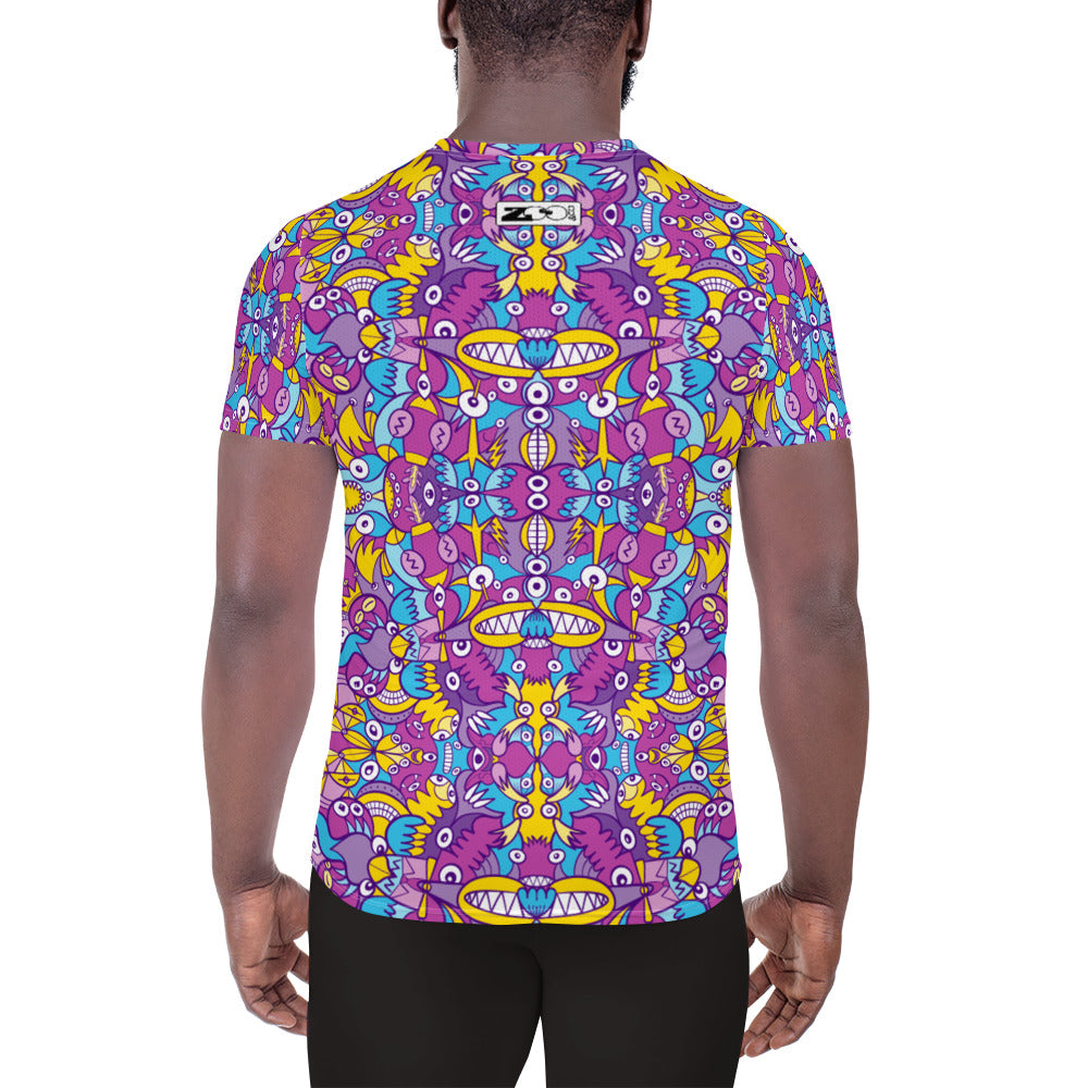 Doodle art compulsion is out of control All-Over Print Men's Athletic T-shirt. Back view