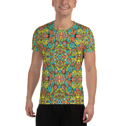 Alien monsters pattern design All-Over Print Men's Athletic T-shirt. Front view
