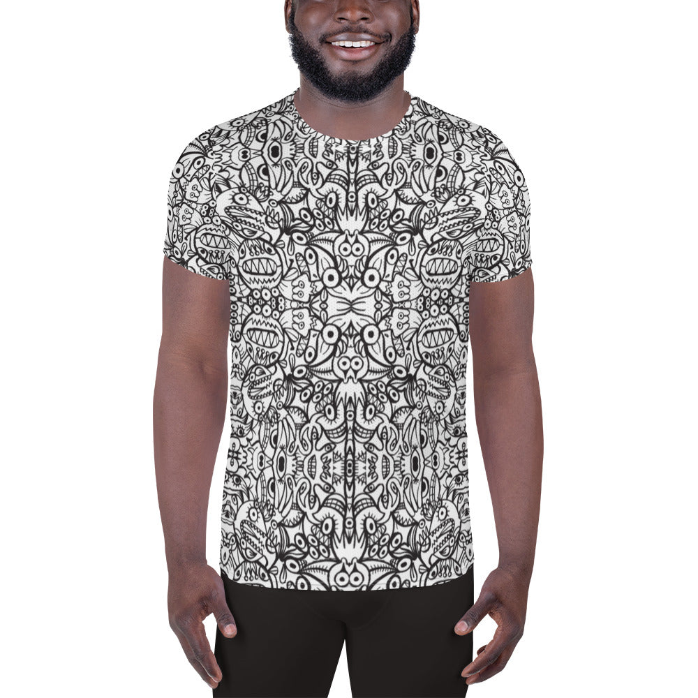 Brush style doodles critters All-Over Print Men's Athletic T-shirt. Front view
