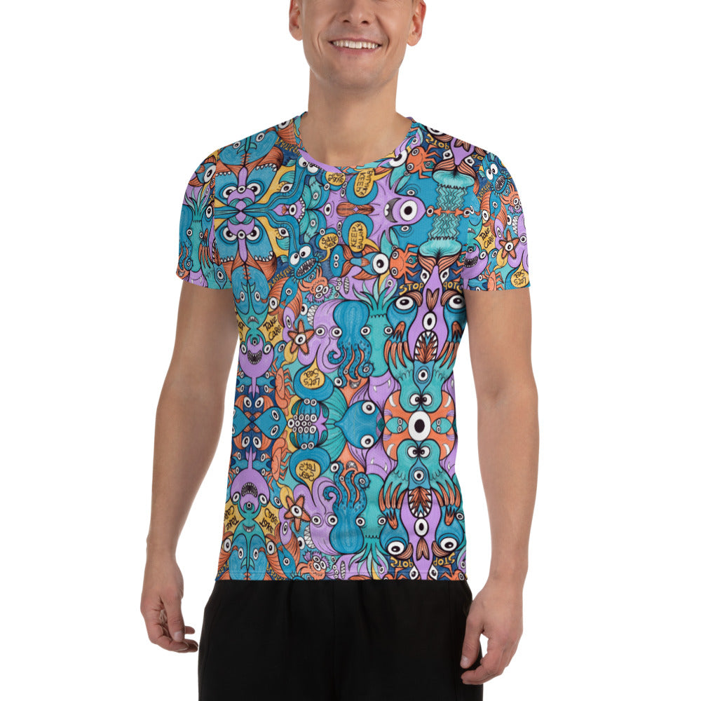 Wake up, time to take care of our sea All-Over Print Men's Athletic T-shirt. Front view