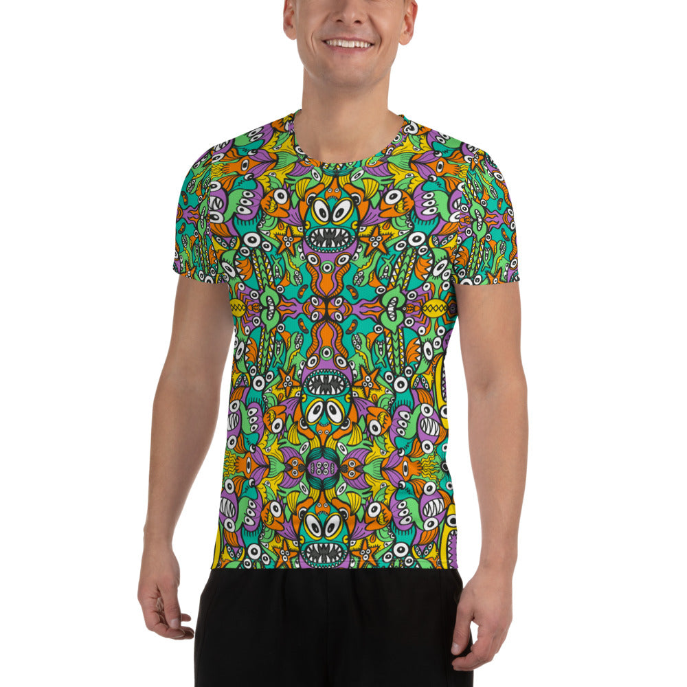 The vast ocean is full of doodle critters All-Over Print Men's Athletic T-shirt. Front view