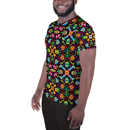Mexican wrestling colorful party All-Over Print Men's Athletic T-shirt. Side view