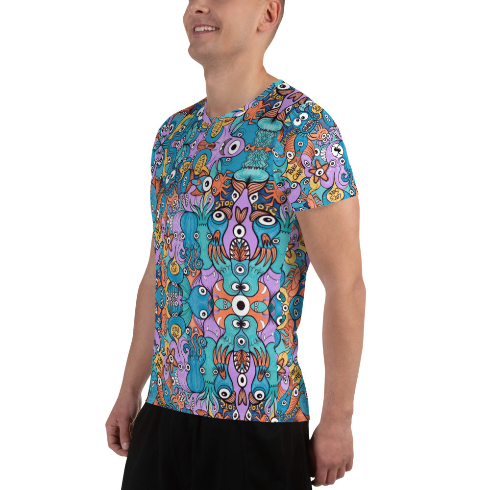 Wake up, time to take care of our sea All-Over Print Men's Athletic T-shirt. Side view