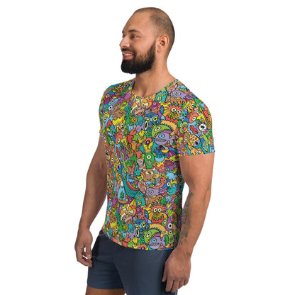 Cheerful crowd enjoying a lively carnival All-Over Print Men's Athletic T-shirt. Side view