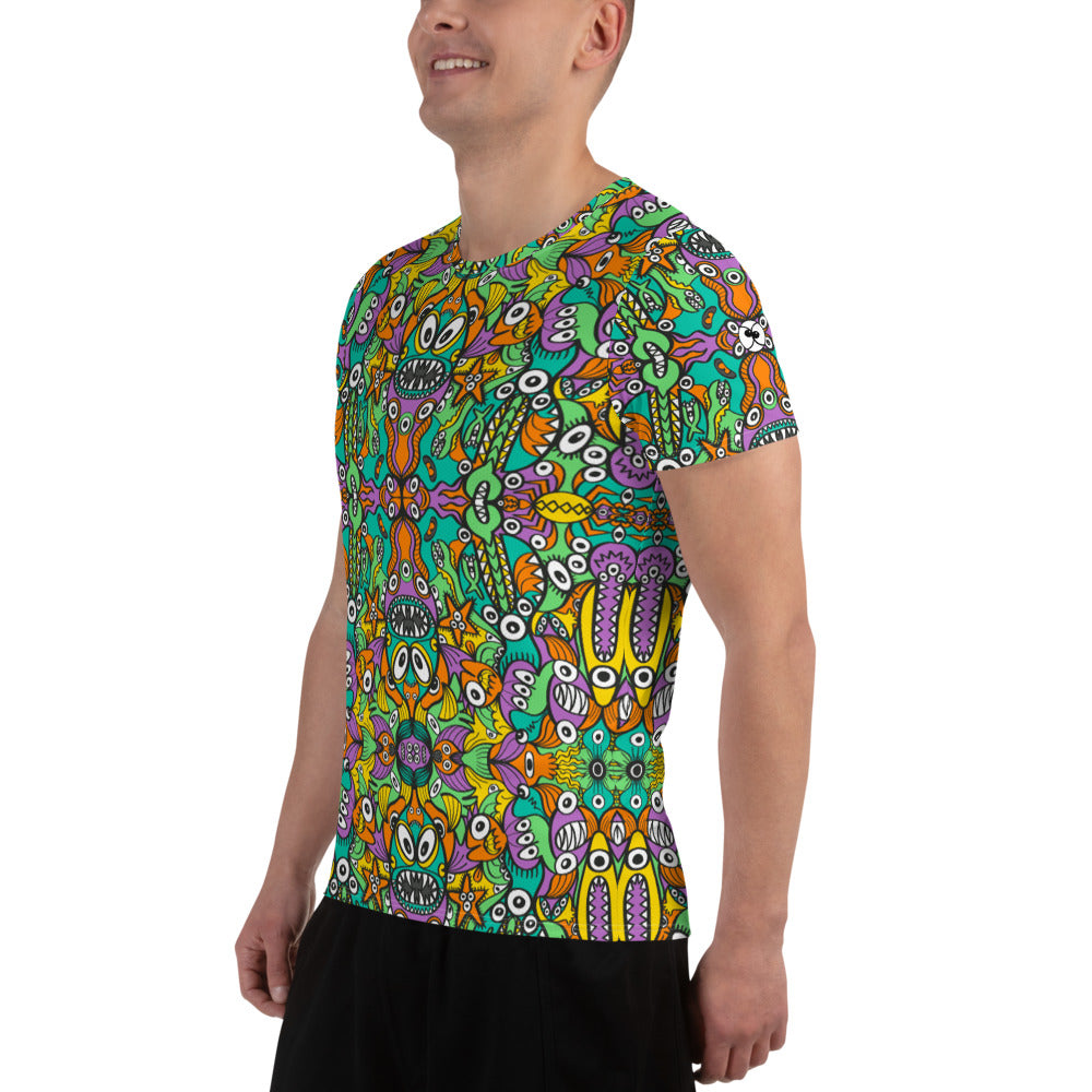 The vast ocean is full of doodle critters All-Over Print Men's Athletic T-shirt. Side view