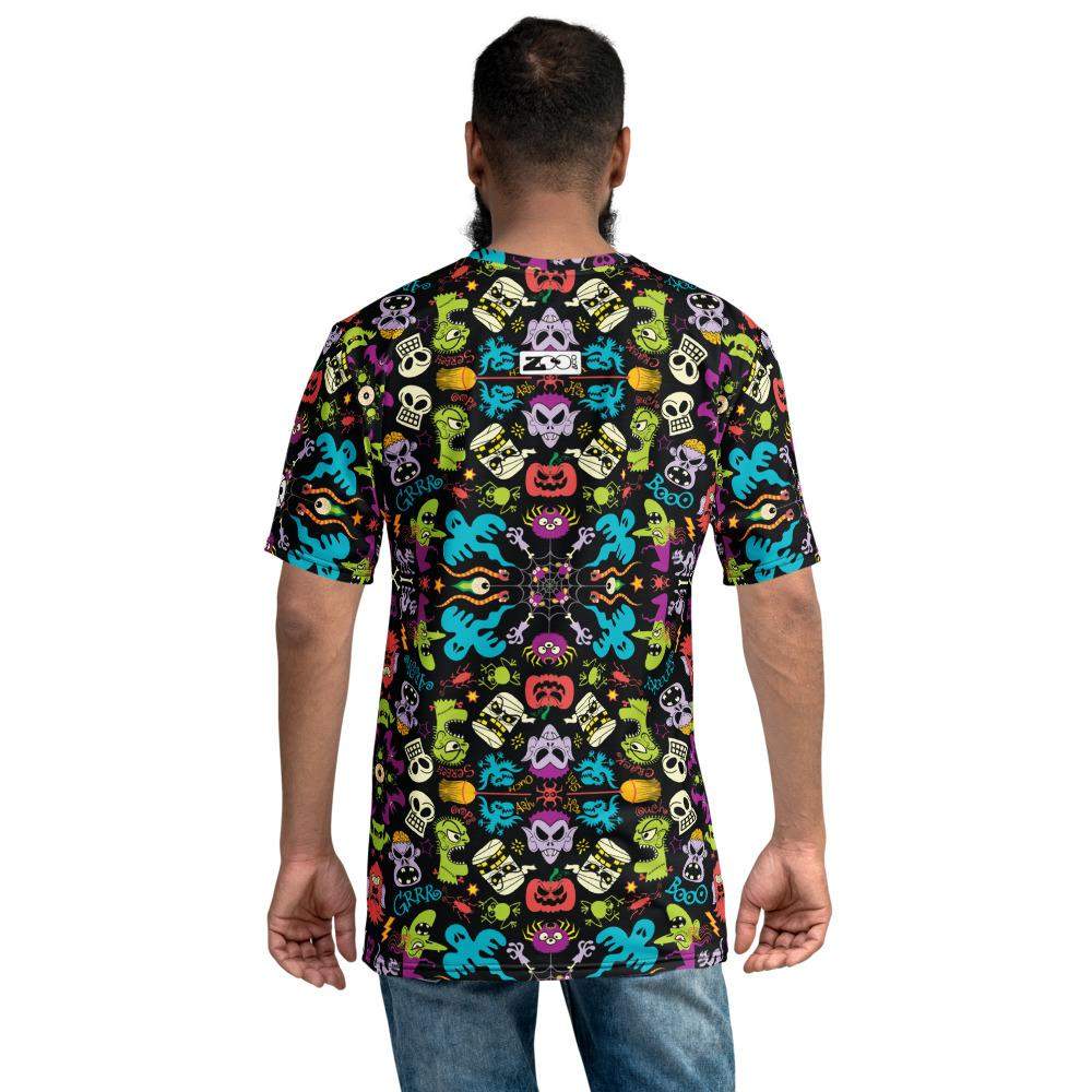 Spooky Halloween characters in a pattern design Men's T-shirt-All-over print T-Shirts