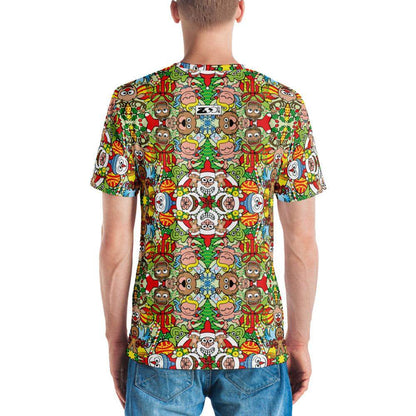 Crazy Christmas in a weird pattern design Men's T-shirt. Back view