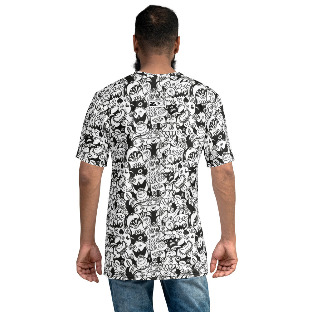 Black and white cool doodles art All over print Men's t-shirt. Back view
