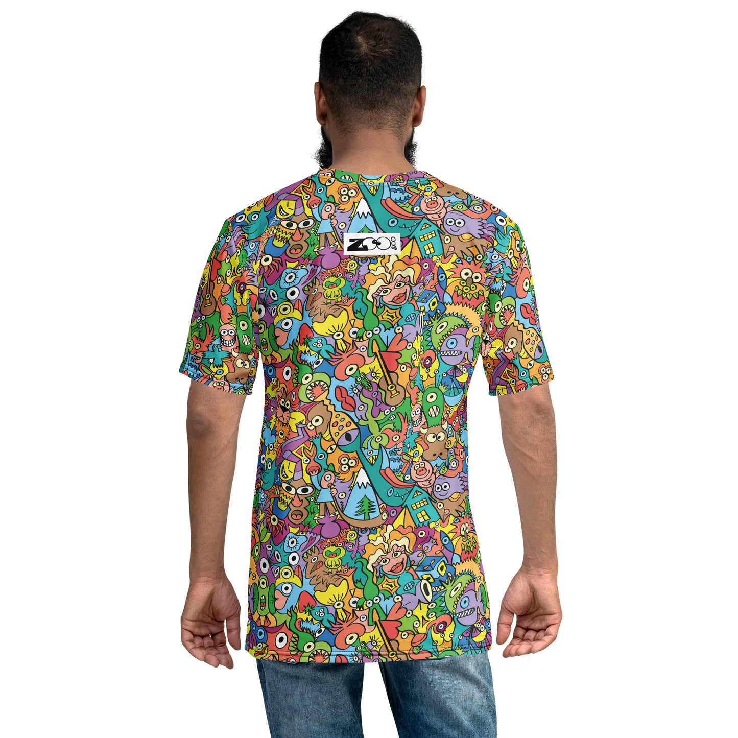 Cheerful crowd enjoying a lively carnival Men's T-shirt. Back view