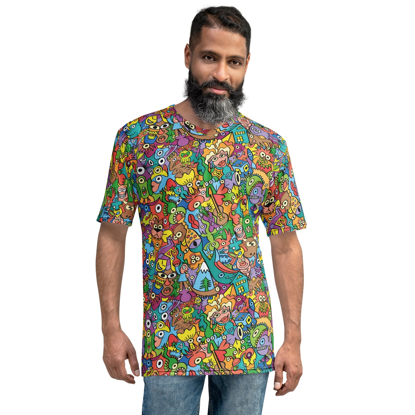 Cheerful crowd enjoying a lively carnival Men's T-shirt. Front view