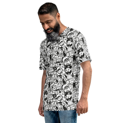 Black and white cool doodles art All over print Men's t-shirt. Left view