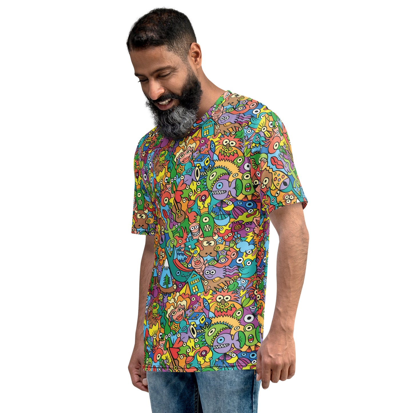 Cheerful crowd enjoying a lively carnival Men's T-shirt. Side view