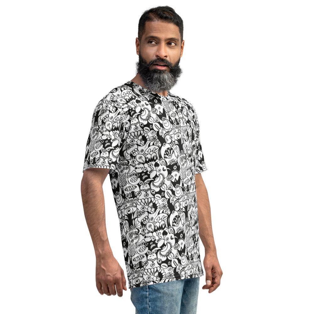 Black and white cool doodles art All over print Men's t-shirt. Right view