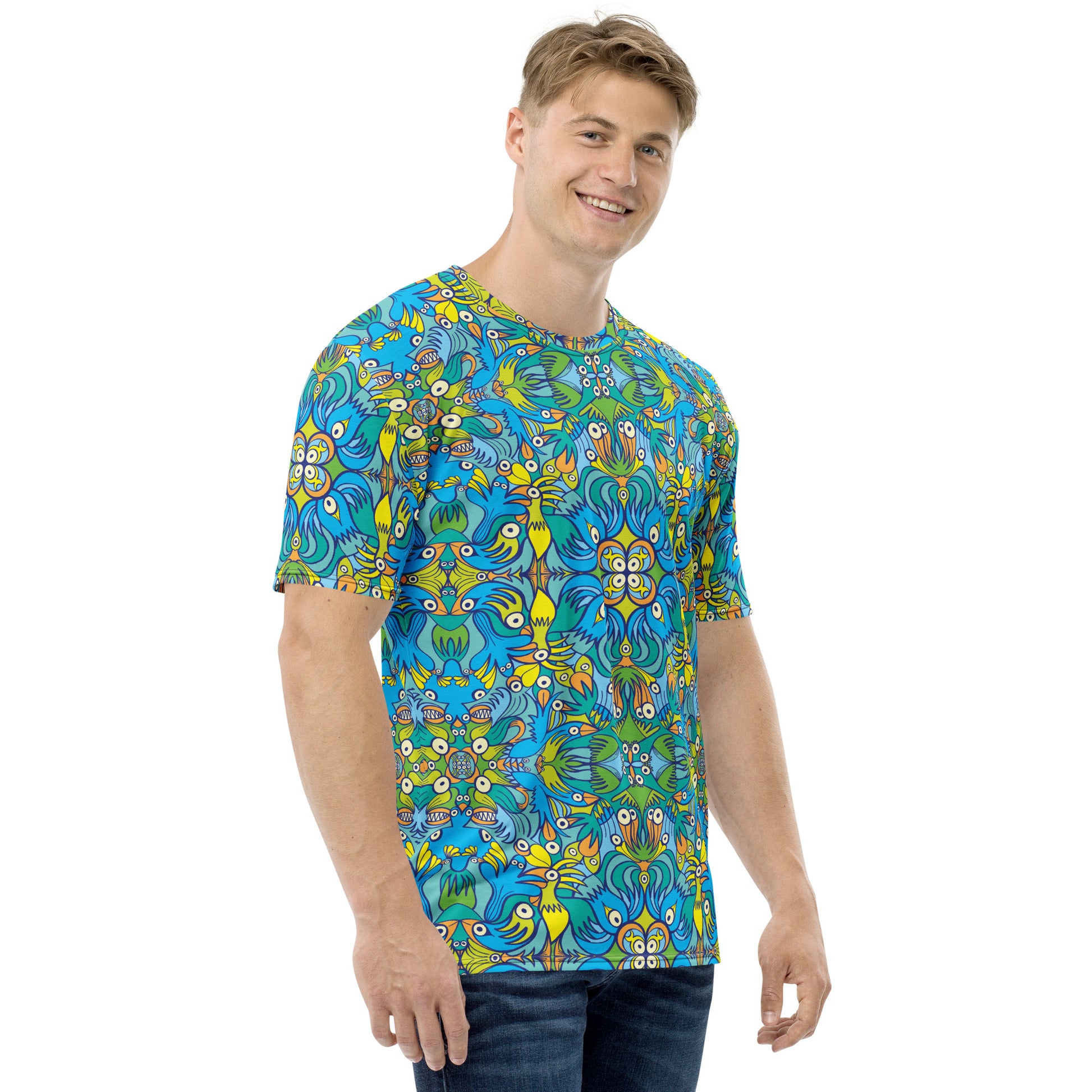 Exotic birds tropical pattern Men's T-shirt. Side view