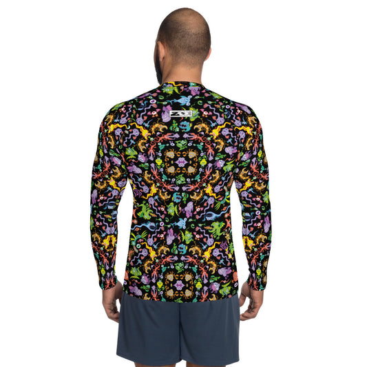 Ocean critters mandala pattern Men's Rash Guard. Back view