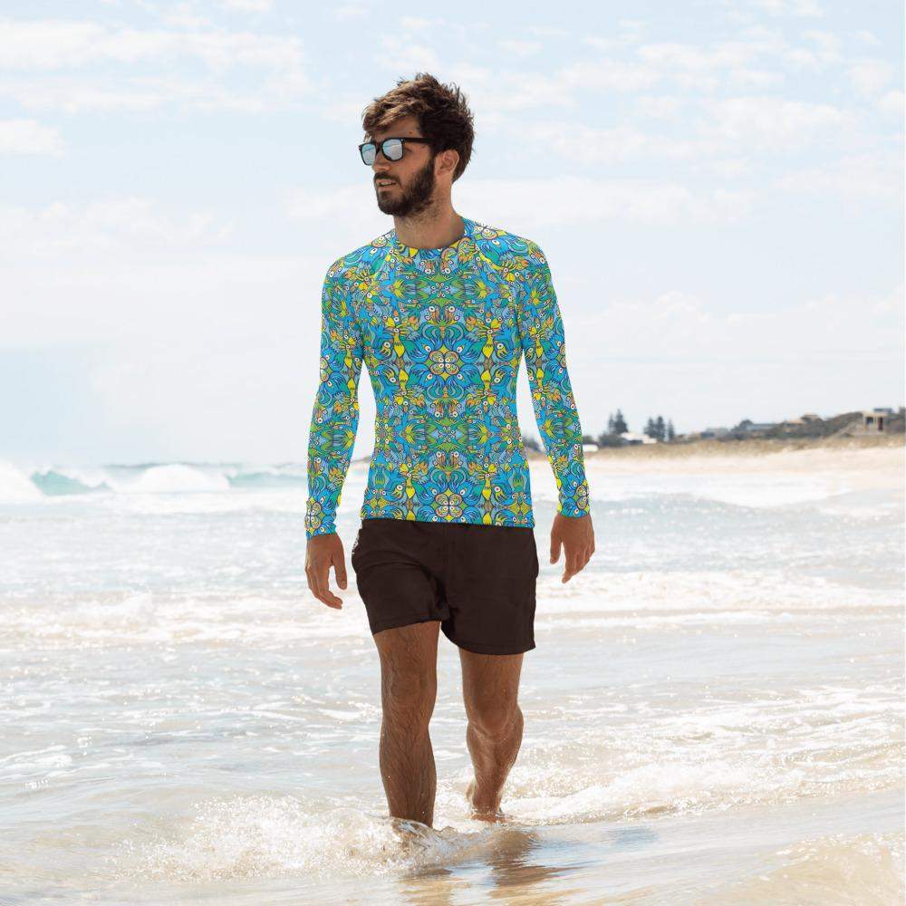 Exotic birds tropical pattern Men's Rash Guard-Rash guards