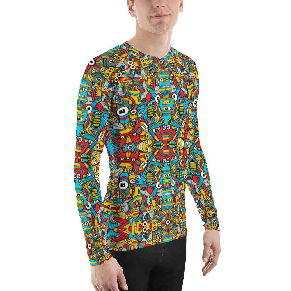 Crazy robots rising from rust in lively junkyards Men's Rash Guard – Zoo&co