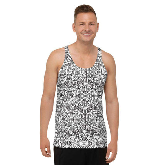 Brush style doodle critters Unisex Tank Top-All-over print Tank tops