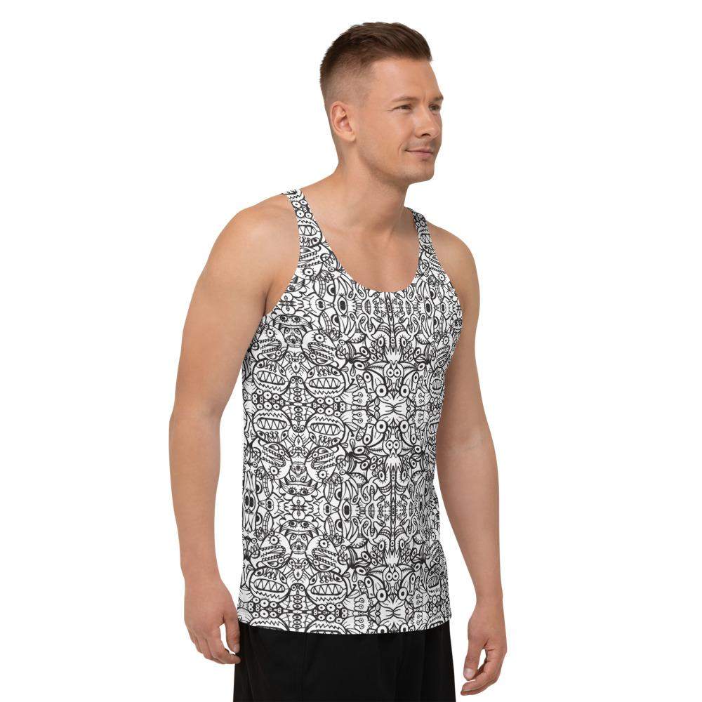 Brush style doodle critters Unisex Tank Top-All-over print Tank tops