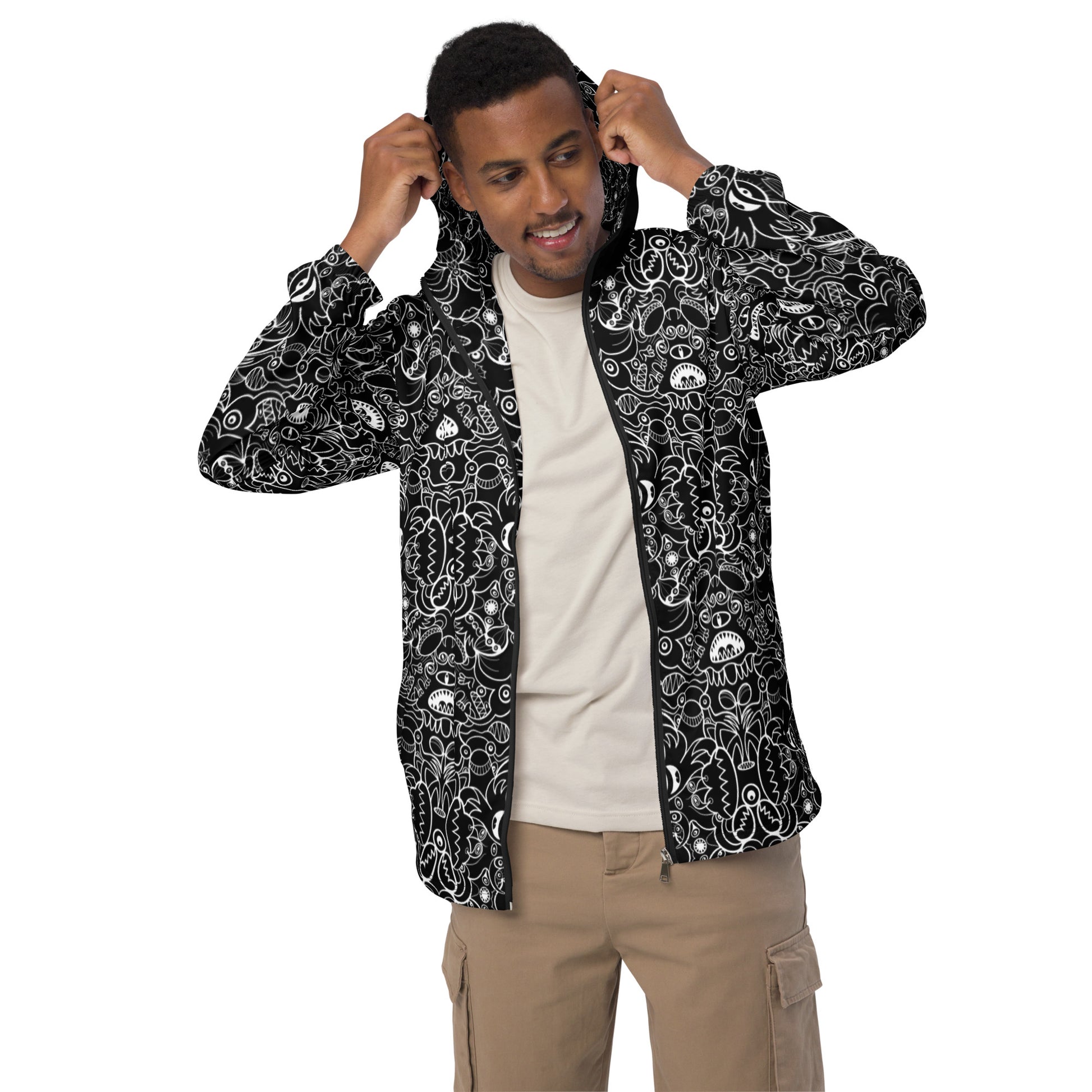 The powerful dark side of the Doodle world Men’s windbreaker. Front view