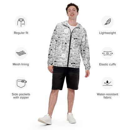 Celebrating the most comprehensive Doodle art of the universe Men’s windbreaker. Product features