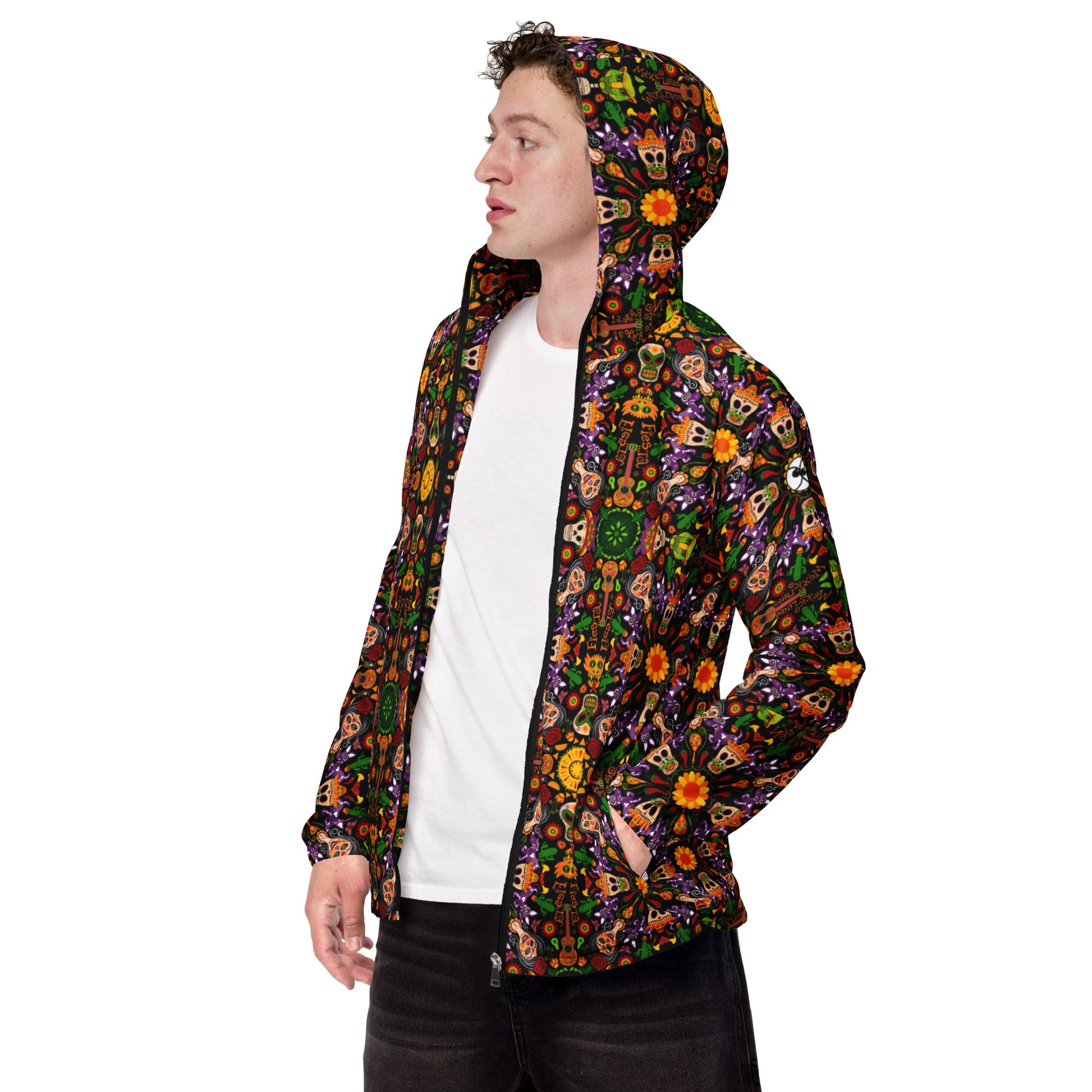 Mexican skulls celebrating the Day of the dead Men’s windbreaker. Side view