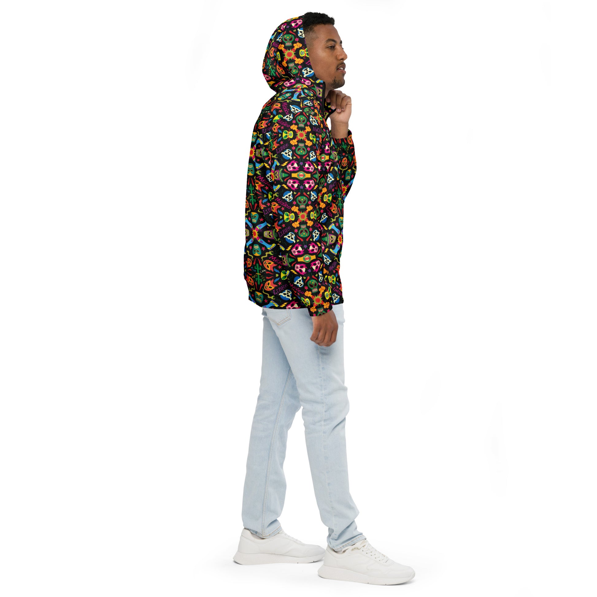 Mexican wrestling colorful party Men’s windbreaker. Side view