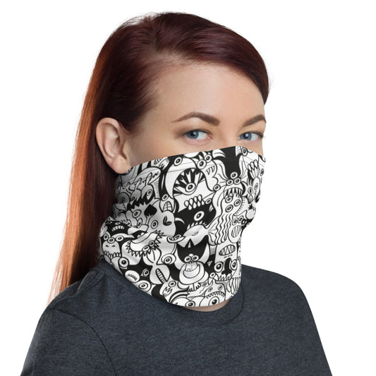 Black and white cool doodles art Neck Gaiter. Face covering