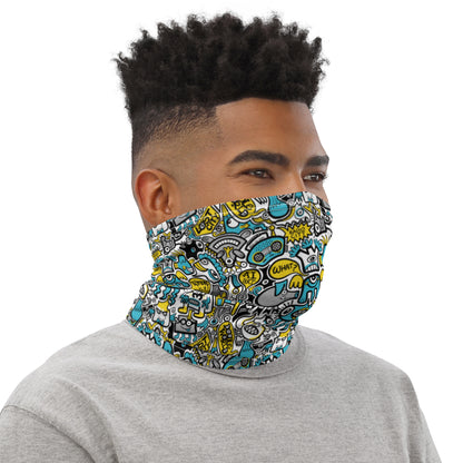 Discover a whole Doodle world buzzing in Lost city Neck Gaiter. Side view