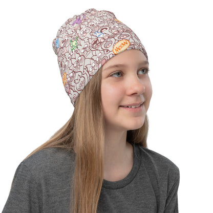 Beautiful girl wearing Neck Gaiter All-over printed with Exclusive design only for real cat lovers. Hat