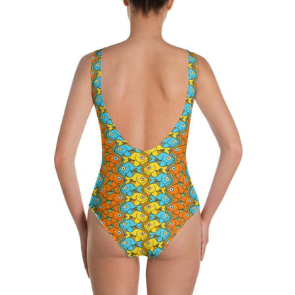 Smiling colorful fishes pattern One-Piece Swimsuit-One-Piece swimsuits