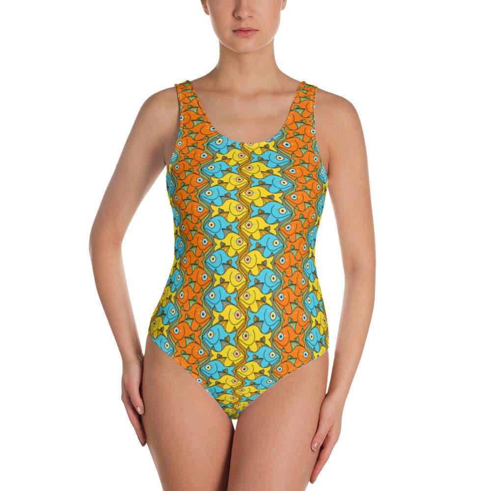 Smiling colorful fishes pattern One-Piece Swimsuit-One-Piece swimsuits