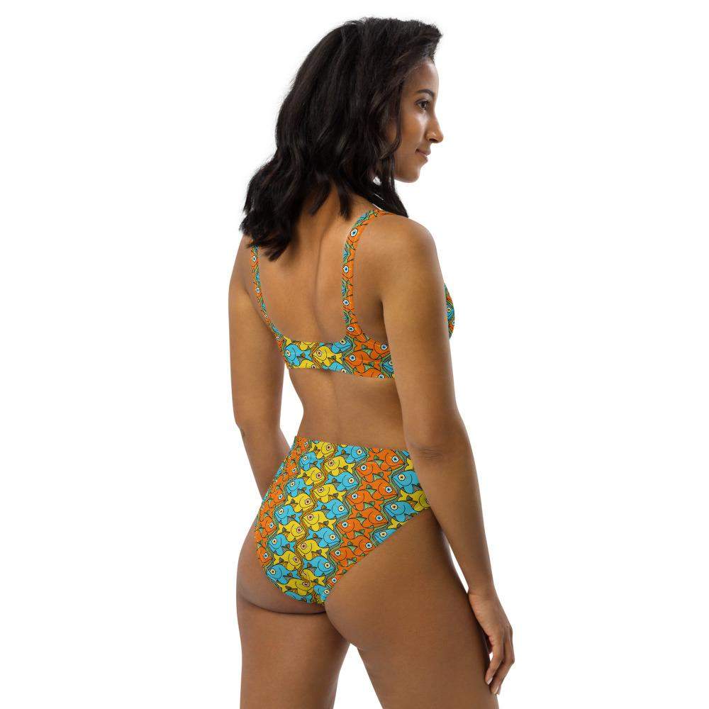 Smiling fishes colorful pattern Recycled high-waisted bikini-Recycled high-waisted bikinis
