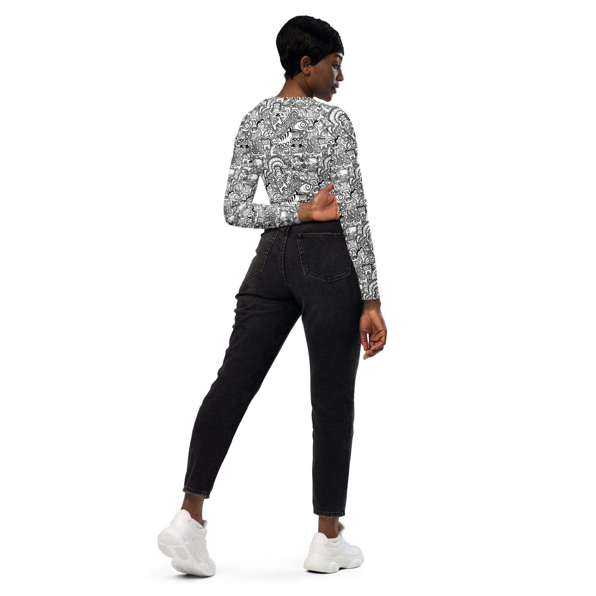 Fill your World with Cool Doodles Recycled long-sleeve crop top. Back view