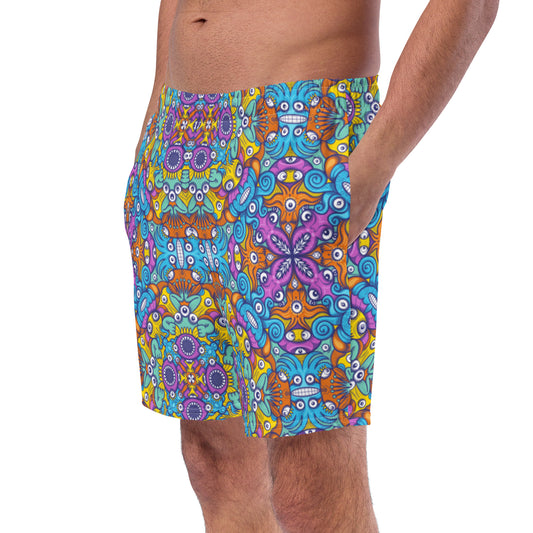 The ultimate sea beasts cast from the deep end of the ocean Men's swim trunks. Front view