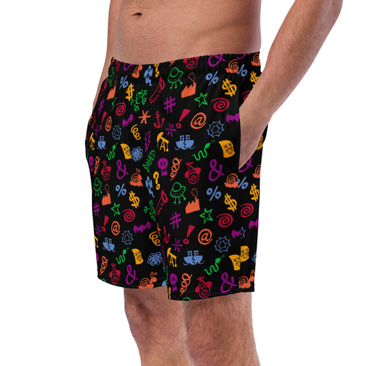 Wear these bad words Men's swim trunks, swear with confidence, keep your smile. Front view