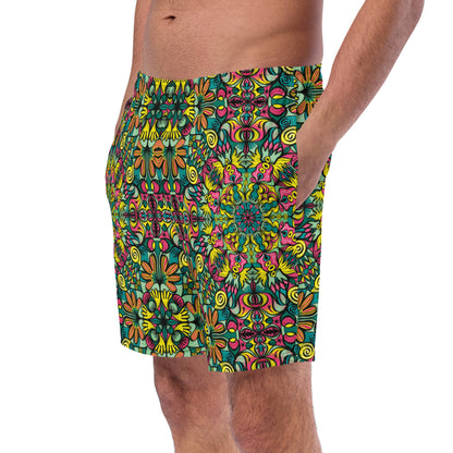 Exploring Jungle Oddities: Inspiration from the Fascinating Wildflowers of the Tropics. Men's swim trunks. Front view