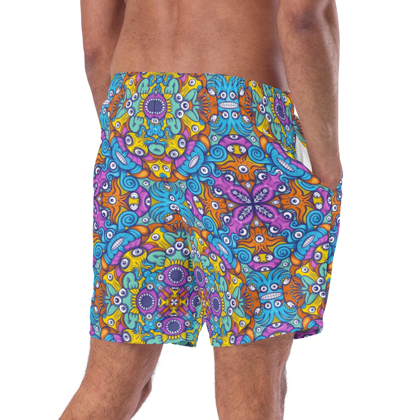 The ultimate sea beasts cast from the deep end of the ocean Men's swim trunks. Back view