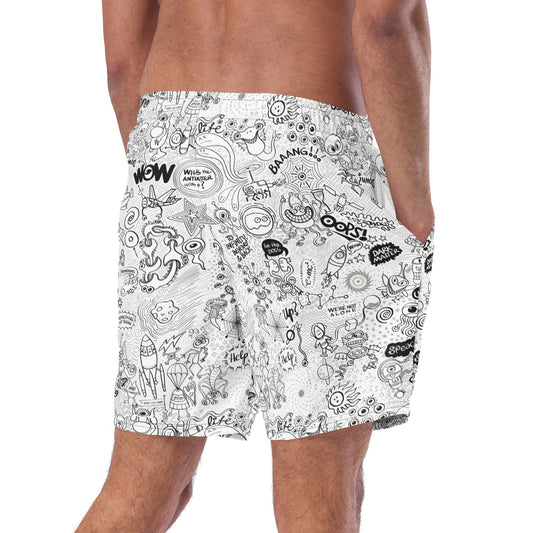 Celebrating the most comprehensive Doodle art of the universe Men's swim trunks. Back view