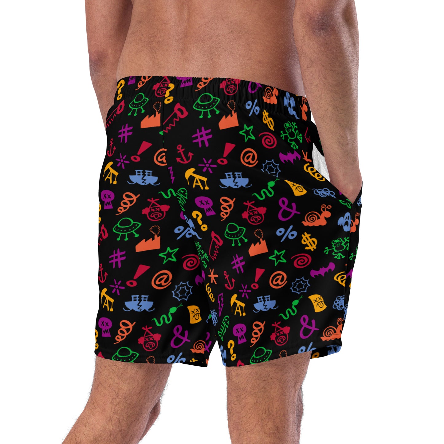 Wear these bad words Men's swim trunks, swear with confidence, keep your smile. Back view