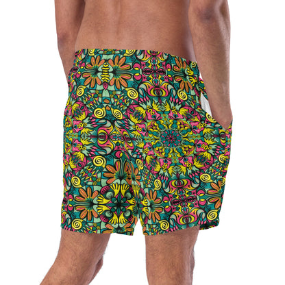 Exploring Jungle Oddities: Inspiration from the Fascinating Wildflowers of the Tropics. Men's swim trunks. Back view