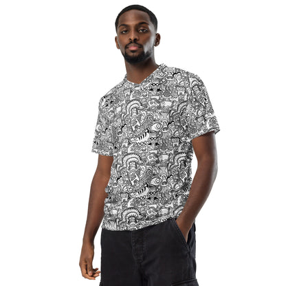 Fill your world with cool doodles Recycled unisex sports jersey. Front view