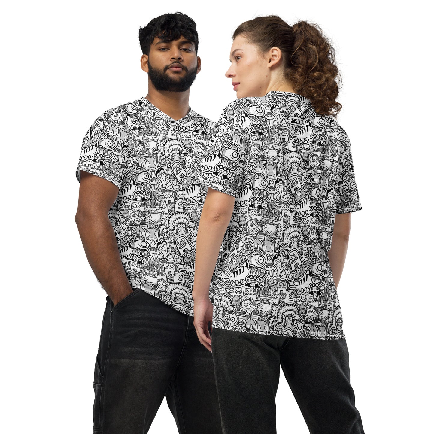 Fill your world with cool doodles Recycled unisex sports jersey. Nice couple wearing Sports jerseys by Zoo&co