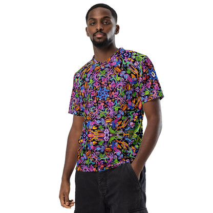 Eccentric critters in a lively crazy festival Recycled unisex sports jersey. Lifestyle