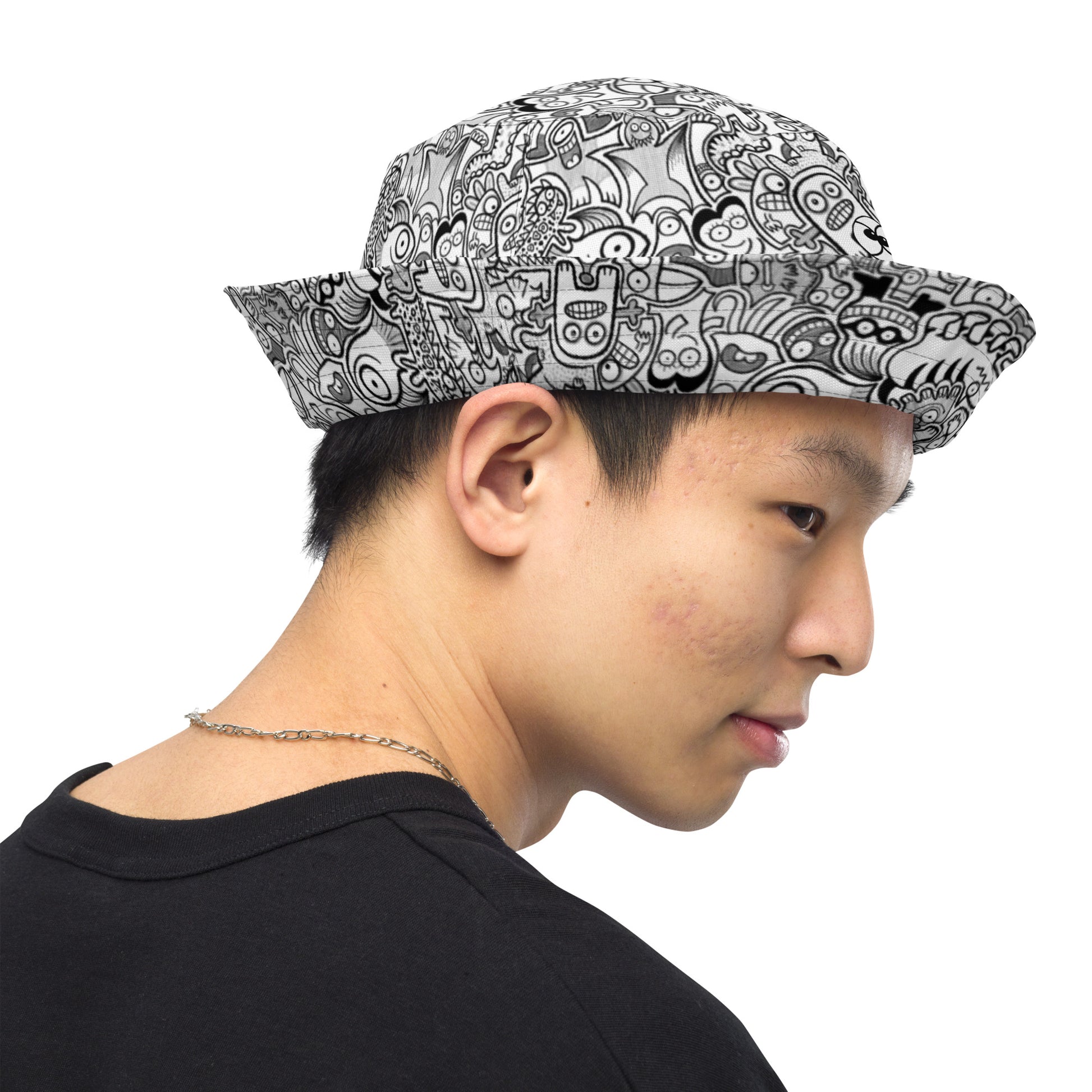 Fill your world with cool doodles Reversible bucket hat. Side view