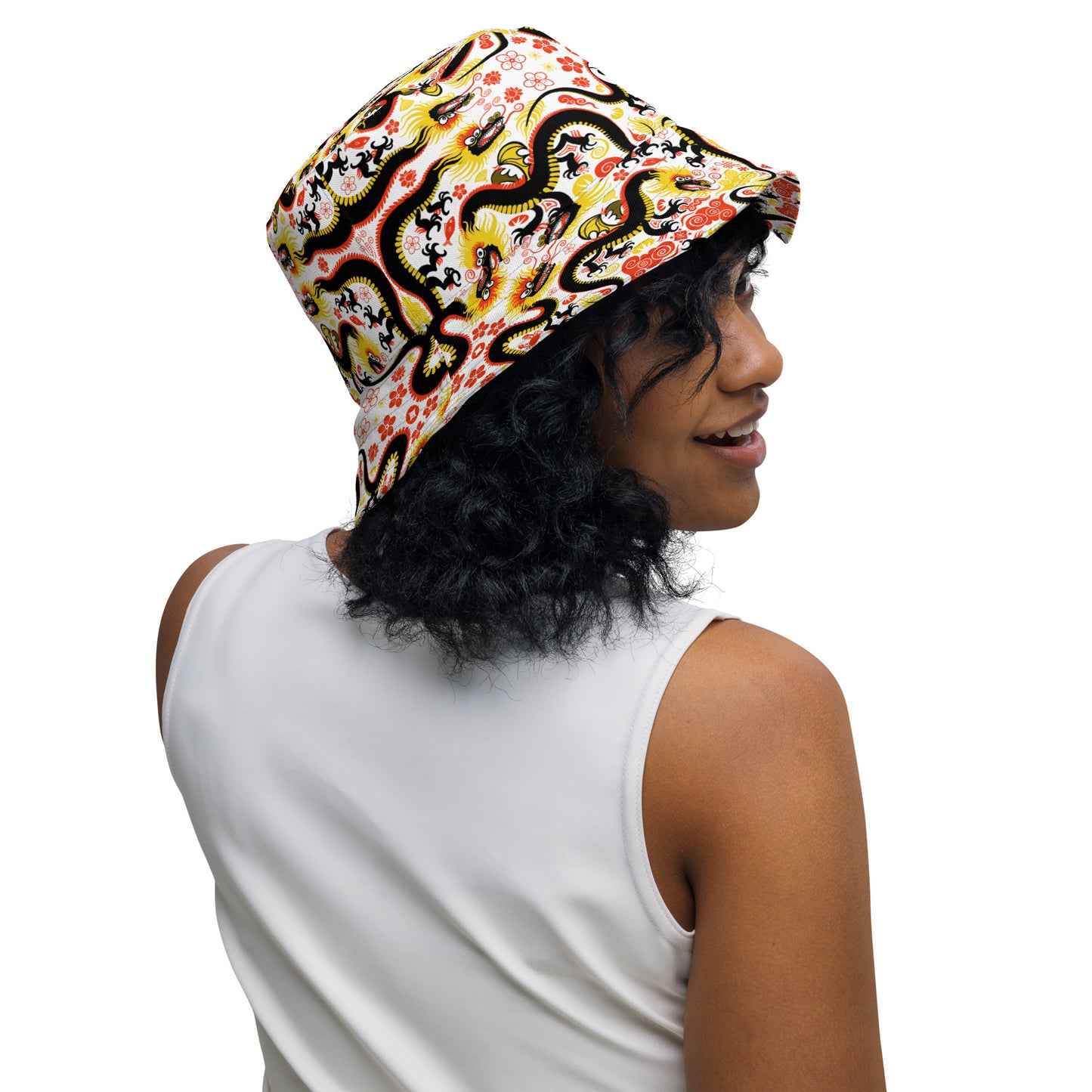 Legendary chinese dragons pattern art Reversible bucket hat. Overview