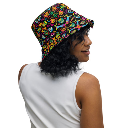 Mexican wrestling colorful party Reversible bucket hat. Lifestyle